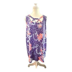 Sew In Love XL Purple Floral Sleeveless Blouse with Crisscross Neckline